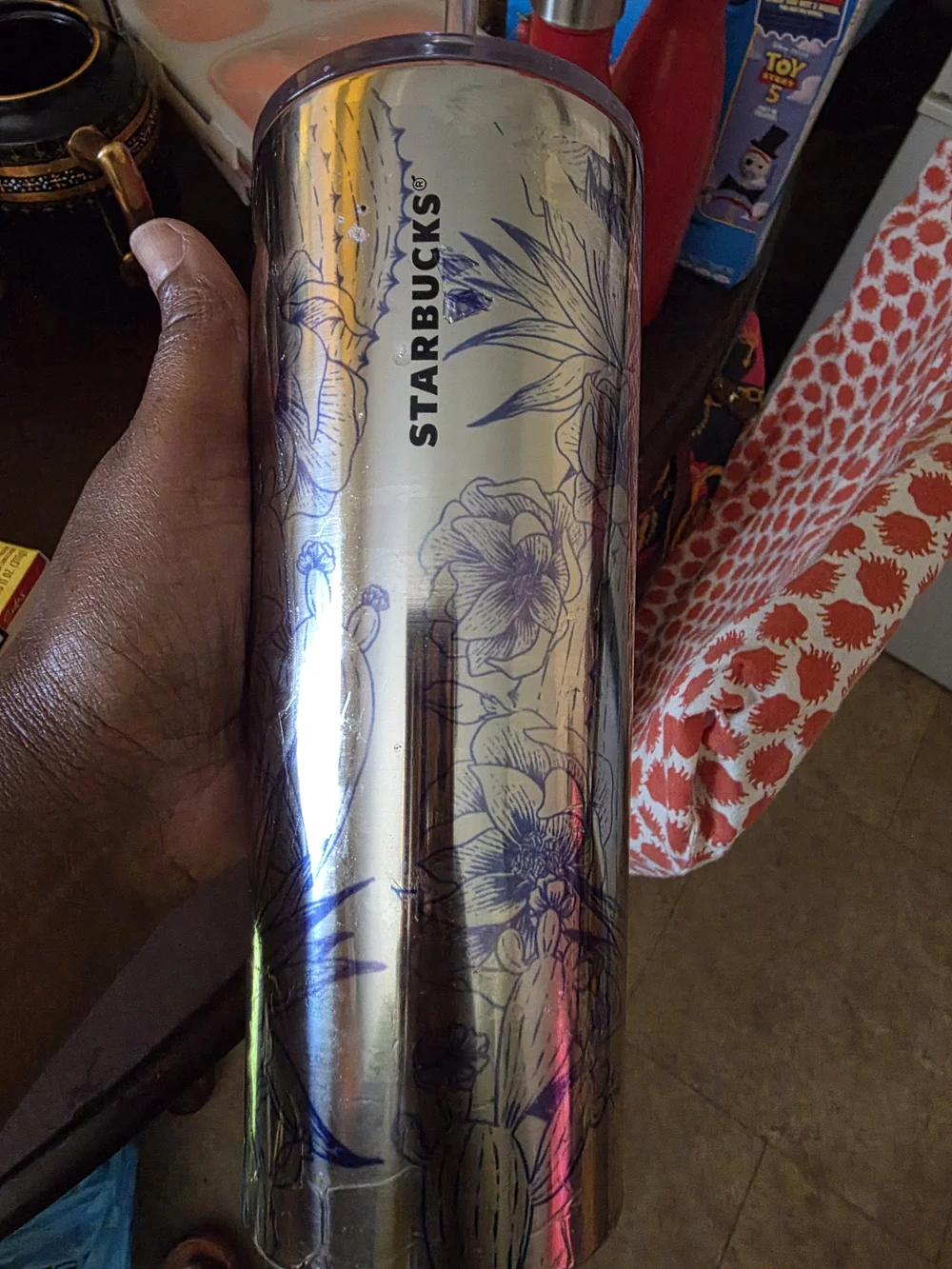 Starbucks Iridescent Floral Tumbler in Silver with Purple Accents